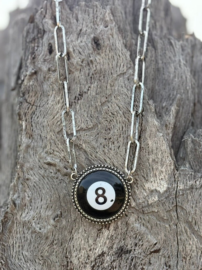 8 Ball Pendant Paperclip Chain Necklace