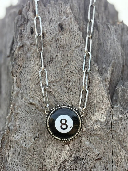 8 Ball Pendant Paperclip Chain Necklace