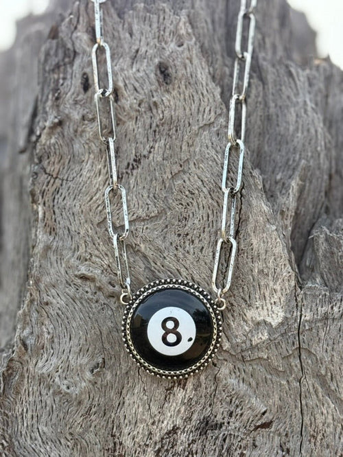 8 Ball Pendant Paperclip Chain Necklace