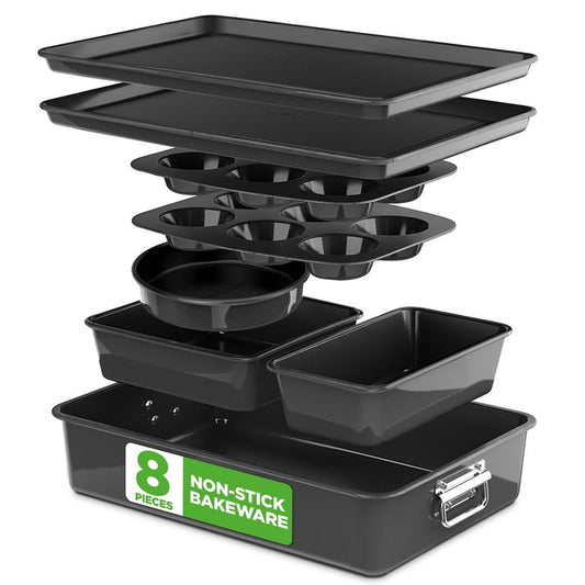 8-Piece Nonstick Bakeware Set - Easy Clean Carbon Steel, Stackable