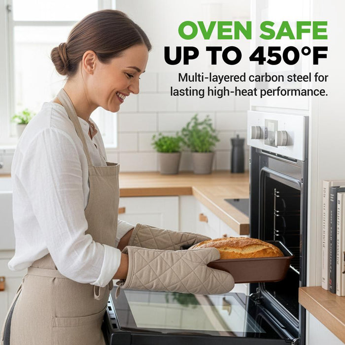 8-Piece Nonstick Bakeware Set - Space-Saving Carbon Steel, Brown
