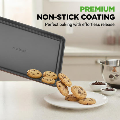 8-Piece Nonstick Bakeware Set - Space-Saving Carbon Steel, Brown