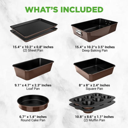 8-Piece Nonstick Bakeware Set - Space-Saving Carbon Steel, Brown