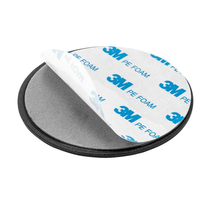 The 80mm Adhesive Dash Mounting Disk for 70mm Suction Mounts has a black edge, a partially peeled back sticky side, and blue 3M PE FOAM branding on white—ideal for securing dashboard or suction mounts.