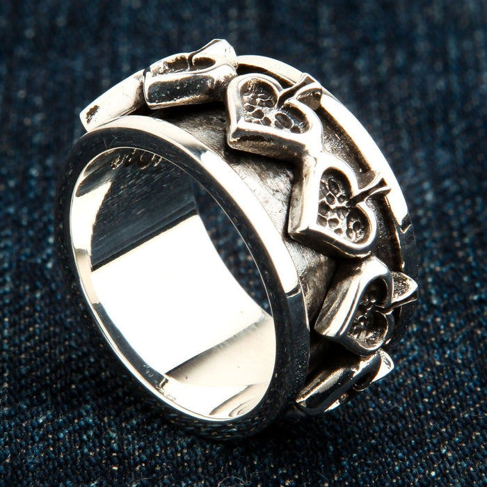 Interior view of ace of spades spinner ring displaying 925 sterling silver authenticity hallmark