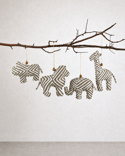 African Batik Safari Animal Christmas Ornaments – Set of 4