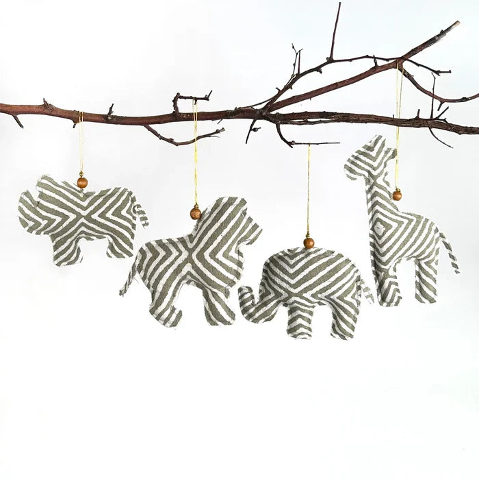 African Batik Safari Animal Christmas Ornaments – Set of 4