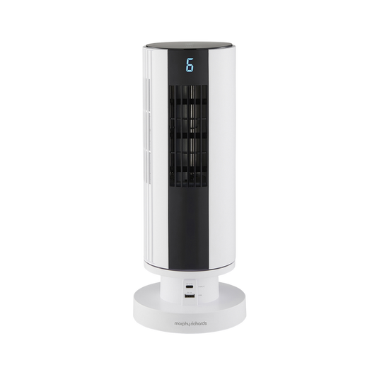 Air Flex 14" Personal Cooling Tower Fan with Built-In Device Charger - White