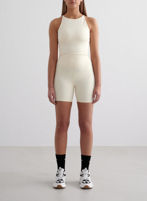 Almond White Sense Midi Biker Shorts & Halter Bralette Set