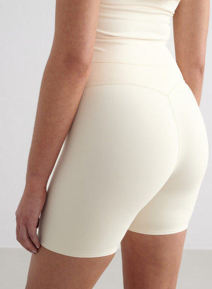 Almond White Sense Midi Biker Shorts & Halter Bralette Set