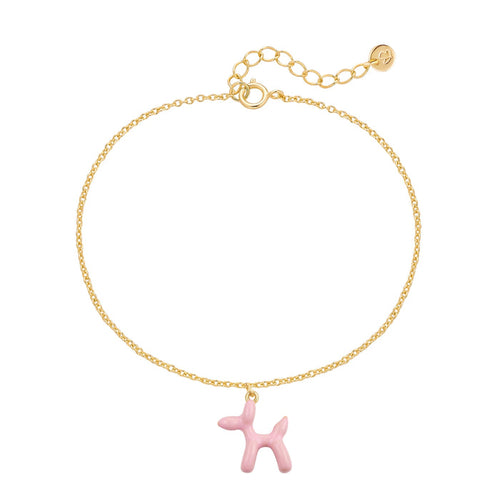Armband gold BALLON-HUND Anhänger Emaille rosa