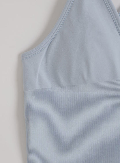 Light blue Aura shape seamless cross back bralette from aim'n featuring a ribbed underband.