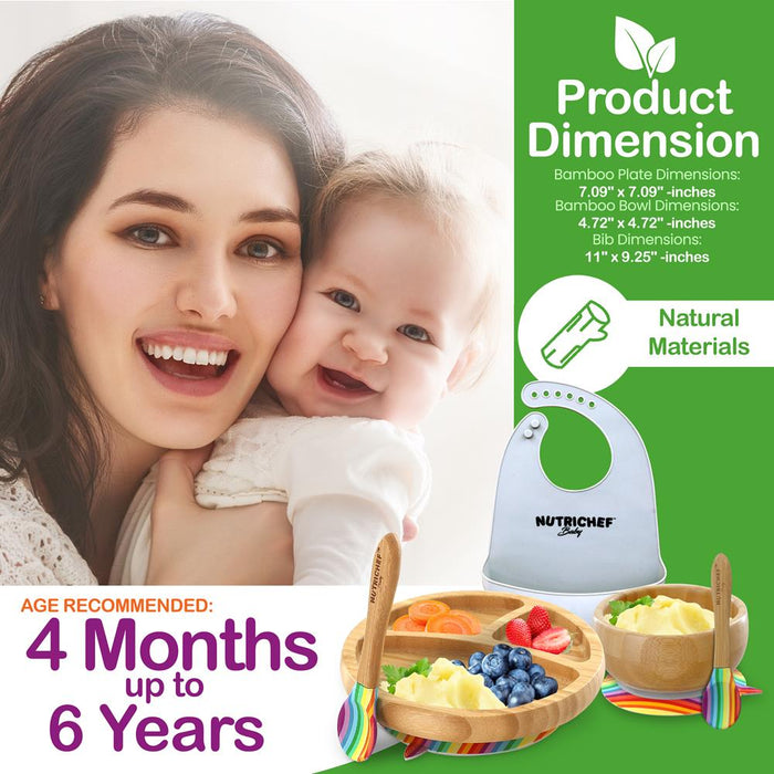 Baby Feeding Set, Non-Slip Design, Bamboo & Silicone, Easy to Clean