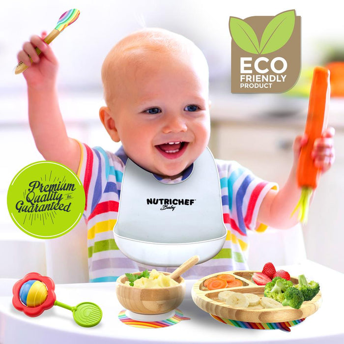 Baby Feeding Set, Non-Slip Design, Bamboo & Silicone, Easy to Clean