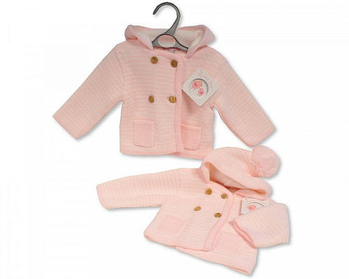 Baby Girls Knitted Pram Coat with Hood (0-9 Months) (PK6) Bw-10-653P