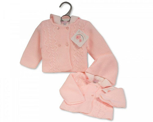 Baby Girls Knitted Pram Coat with Hood (0-9 Months) (PK6) Bw-10-655P