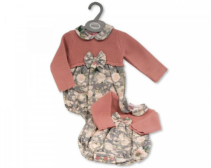 Baby Girls Knitted/ Woven Romper with Bow (NB-9 Months) (PK6) Bw-10-1177