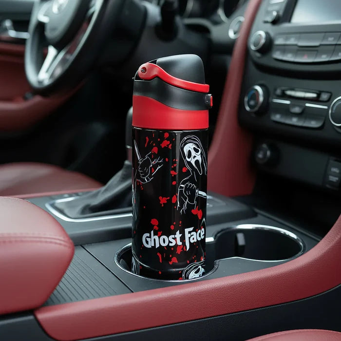 Bioworld Ghostface Mask & Blood Splatter All-Over Print Black 24 Oz Stainless Steel Water Bottle