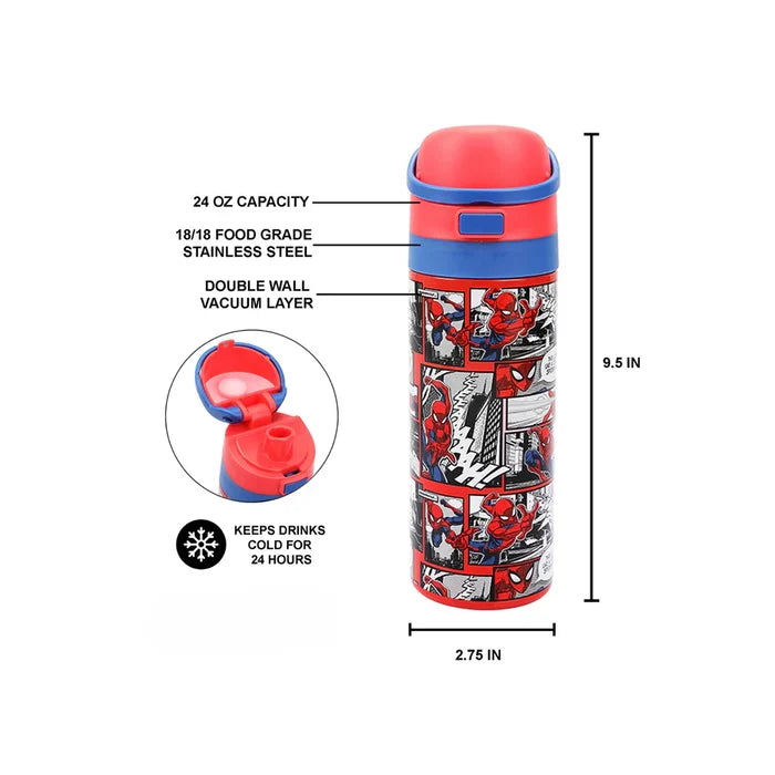Bioworld Marvel Spider-Man - Comic Panels 24 Oz Stainless Steel Water Bottle