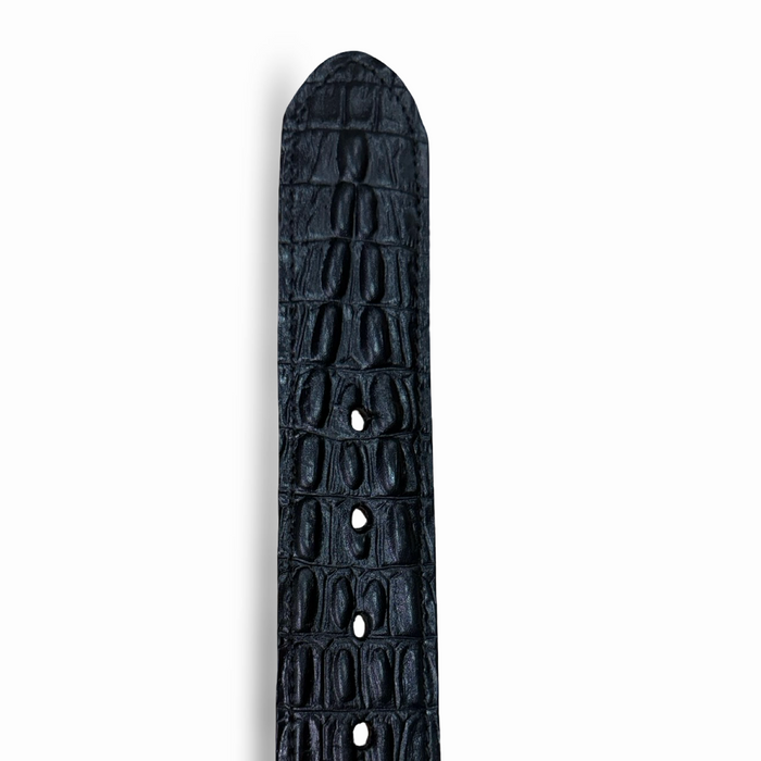 Black Croc Embossed Belt with Silver Western Buckle