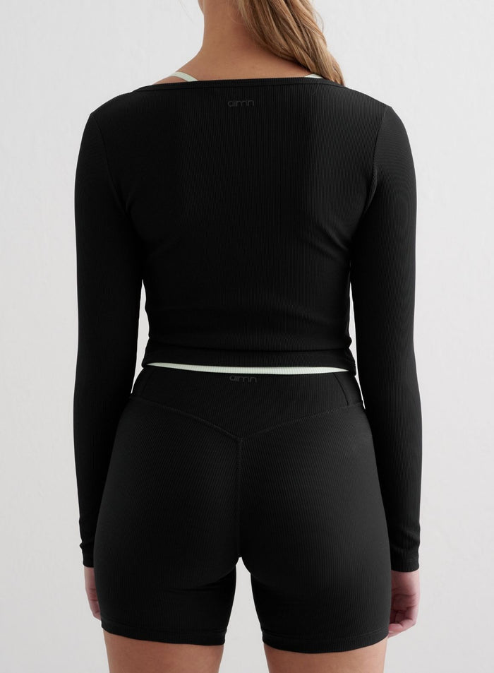 Black Ribbed Performance Zipped Cardigan