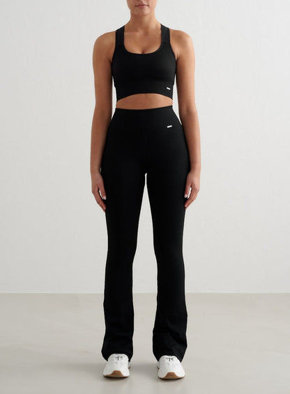Black Ribbed Seamless Flare Tights