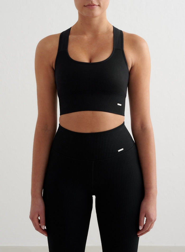 Black High Support Ribbed Bra