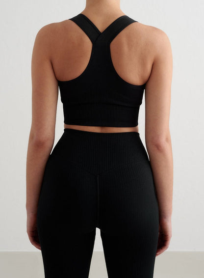 Black High Support Ribbed Bra