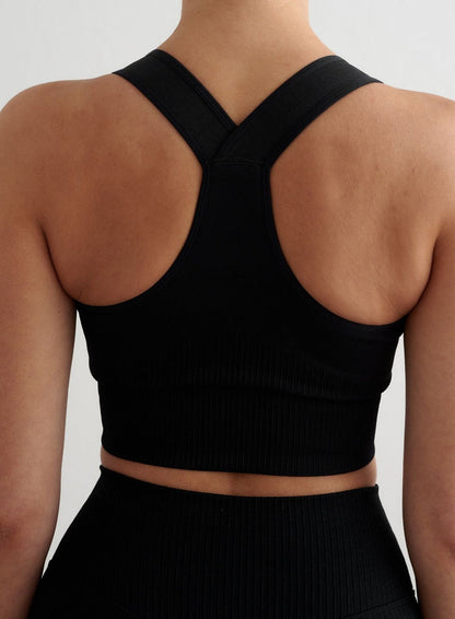 Black High Support Ribbed Bra