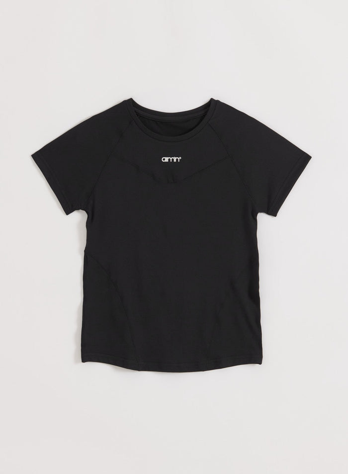 Black aim'n Soft Basic Short Sleeve workout top in quick-drying jersey with raglan sleeves and a round neckline.