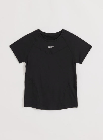 Black aim'n Soft Basic Short Sleeve workout top in quick-drying jersey with raglan sleeves and a round neckline.
