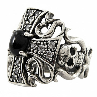 A view of the other side of the men's filigree cross ring, highlighting the intricate openwork.
