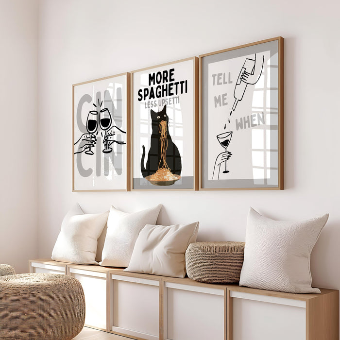Kitchen Wall Art Set of 12, Black White Kitchen Prints, Italian Food Poster Bundle, Pasta & Wine Gallery Wall, Modern Kitchen Decor Set
