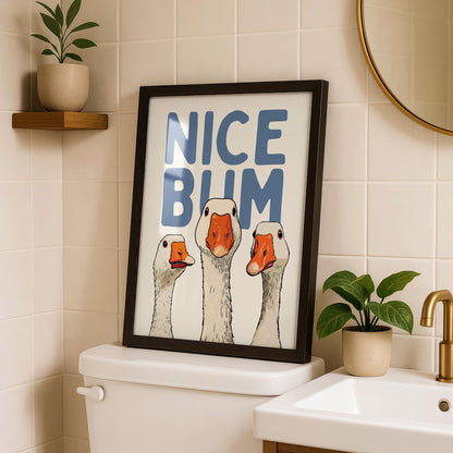 Blue Bathroom Wall Art Set of 3, Funny Goose Bathroom Prints, Coastal Bathroom Decor, Quirky Bathroom Posters, Eclectic Bathroom Art