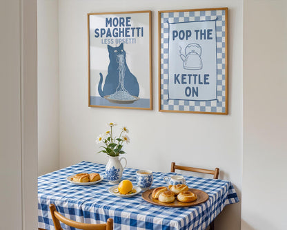 Blue Kitchen Wall Art Set, Pasta Lover Prints, Italian Kitchen Decor, Blue Kitchen Decor, Funny Cat Wall Art, Gallery Wall Set Printable