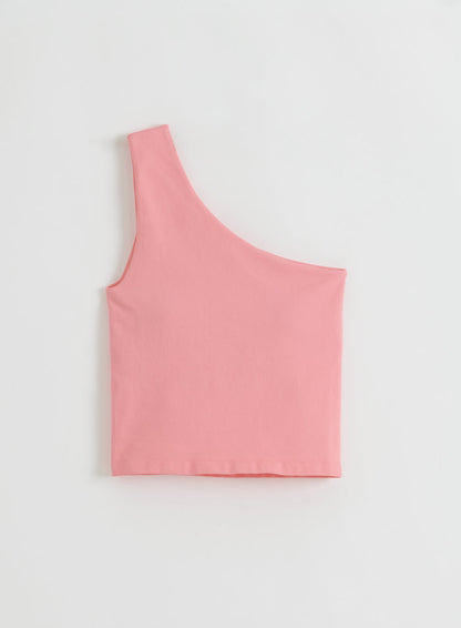A flatlay of the Blush Shape Seamless One Shoulder Bralette from aim'n