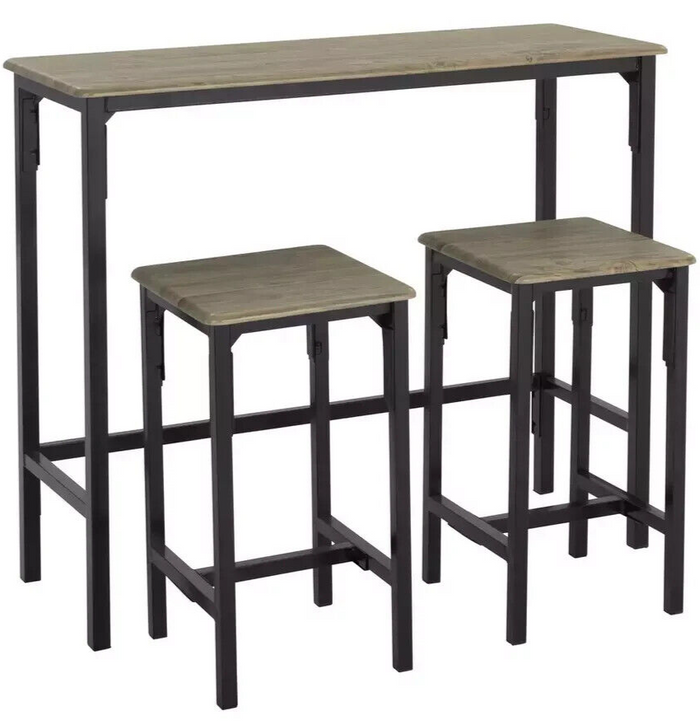 Bolitzo Bar Set & 2 Stools - Oak & Black