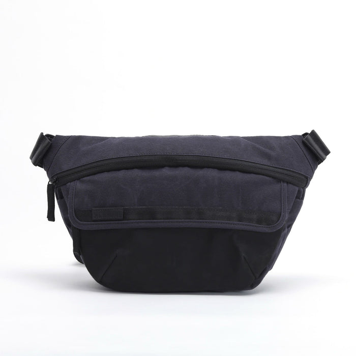The full front of the Bot Flap 5L Sling n Black Canvas Leather #color_black canvas leather