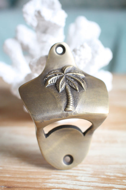 Brass Wall Mount Palm Tree Bottle Opener