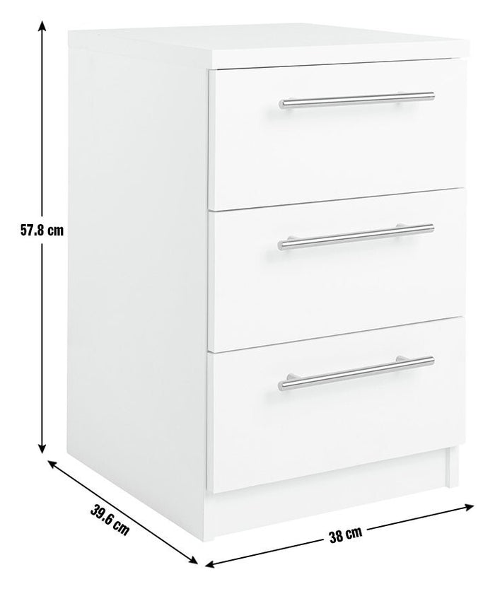 Brisbane 3 Drawer Bedside - White