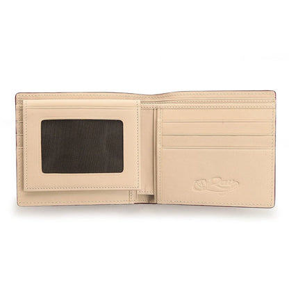 The full interior view of the burgundy stingray wallet, showing the two clear ID windows and multiple card slots.
