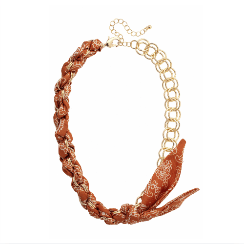 Canvas Style Burnt Orange Chain Scarf Necklace