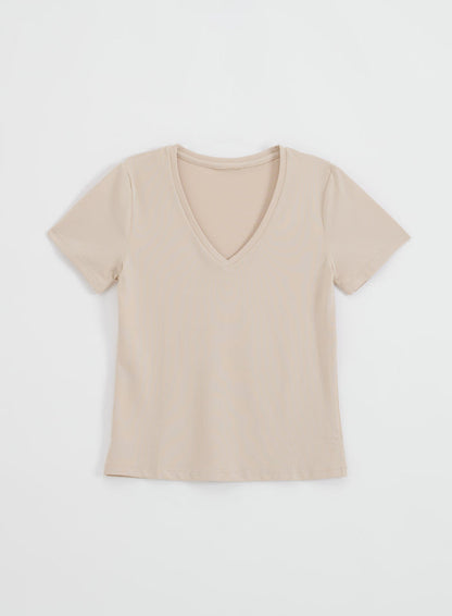 Café Au Lait Soft Basic V-neck Short Sleeve