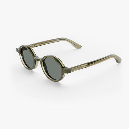 Crystal Sencha / Grey Green Lens | Side view of Cairn Sunglasses in Crystal Sencha with Grey Green Lens