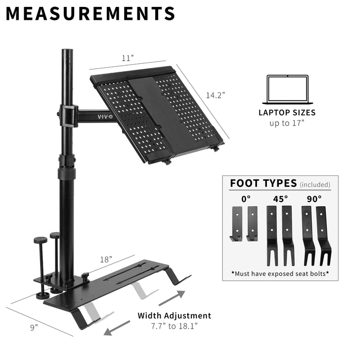 Perfect for on-the-go use, this car laptop stand anchors to the seat bolts on the passenger side chair, providing a secure and sturdy workstation.