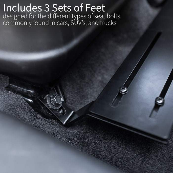 Perfect for on-the-go use, this car laptop stand anchors to the seat bolts on the passenger side chair, providing a secure and sturdy workstation.