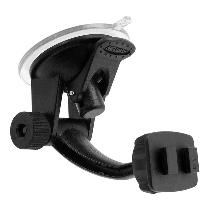 The Car Windshield Suction Mounting Pedestal - Dual-T Compatible is a black, adjustable-arm holder for secure mounting on car or truck dashboards and windshields.