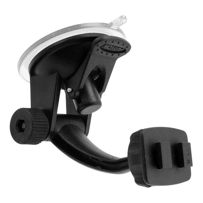 The Car Windshield Suction Mounting Pedestal - Dual-T Compatible is a black, adjustable-arm holder for secure mounting on car or truck dashboards and windshields.