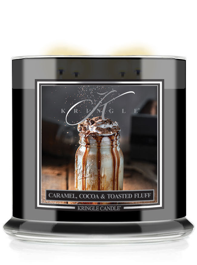 Kringle Candle with a label featuring a dessert image on a white background