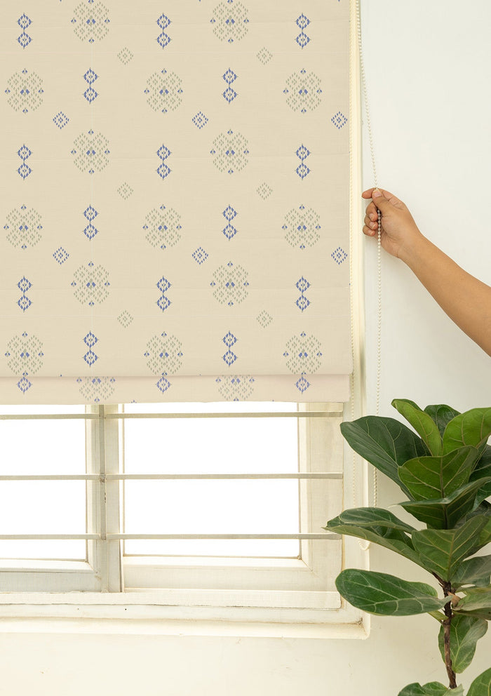 Casara Green Geometric Printed 100% Cotton Blind Linen For Living Room | Light Reduction
